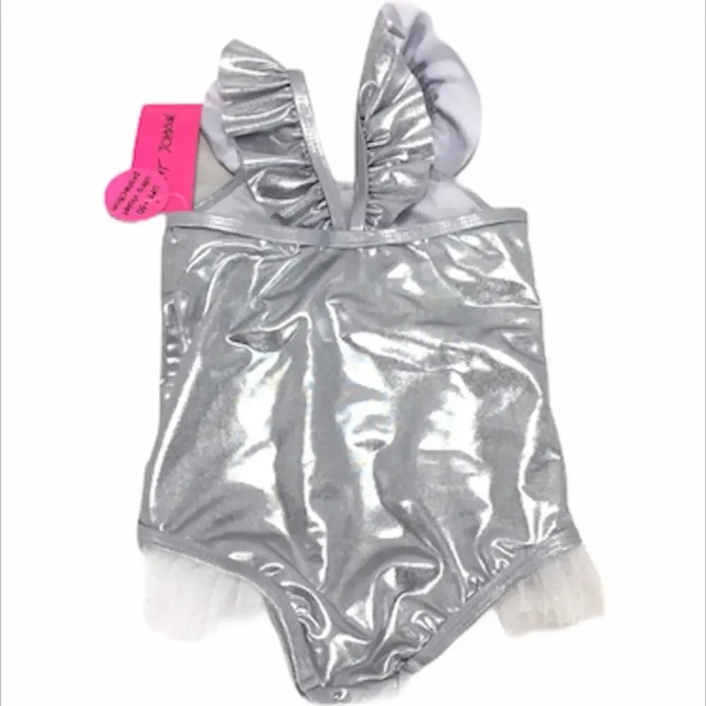 Betsey Johnson Rainbow Unicorns Swimsuit, Silver